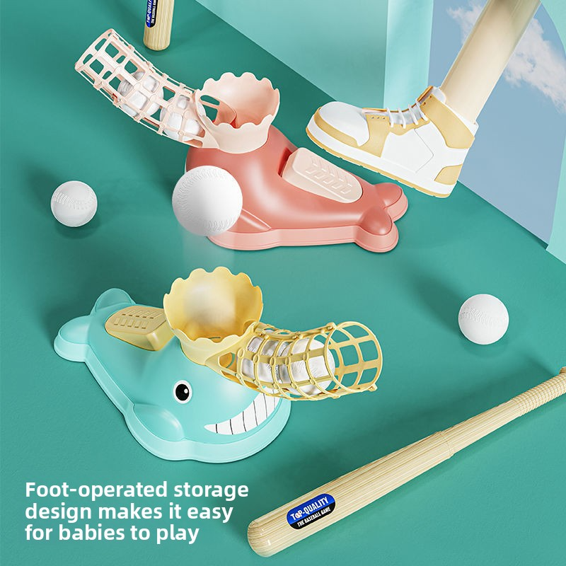 Internet-famous Children's Cartoon Whale Baseball Toy Sports弹射 Set Indoor and Outdoor Baseball Foot-pedal Launcher for Boys