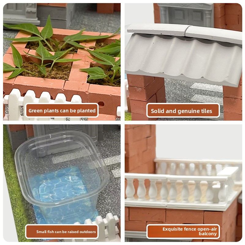 House-building toys: mini bricks, DIY real brick wall building, little bricklayer architect, children's house construction