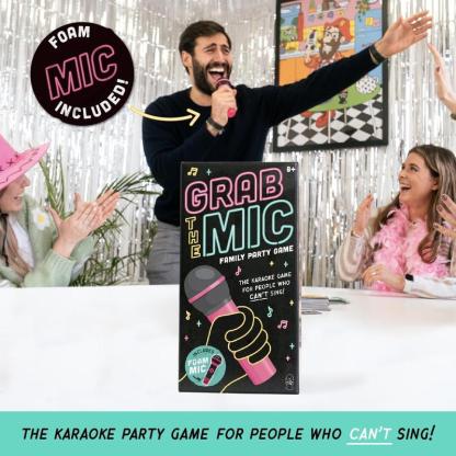 Grab The Mic - Karaoke-Style Game with Foam Microphone, 125 Word Cards, Game Board, Player Tokens & Easy-to-Follow Instructions