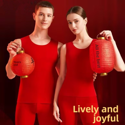 Red Thermal Vest with Wool and Silk, Seamless for Men and Women