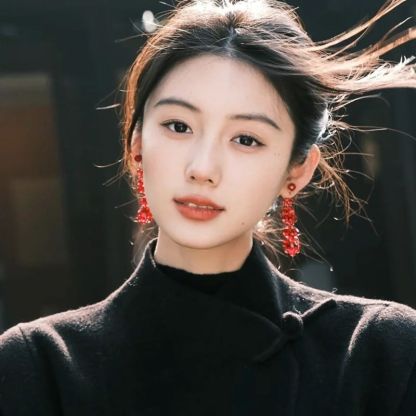 Red Tassel Earrings Women's Beaded Flower Earrings