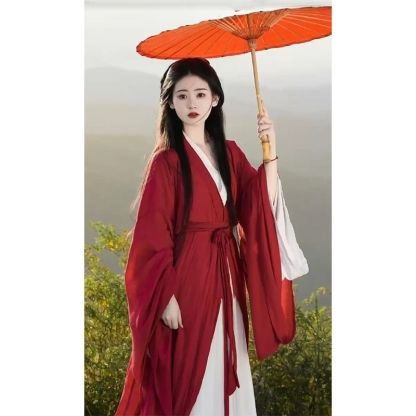 Red Wei Jin Southern and Northern Dynasties Hanfu for Women