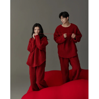 Red Couple Pajamas Coral Velvet Zodiac Year Wedding Celebration