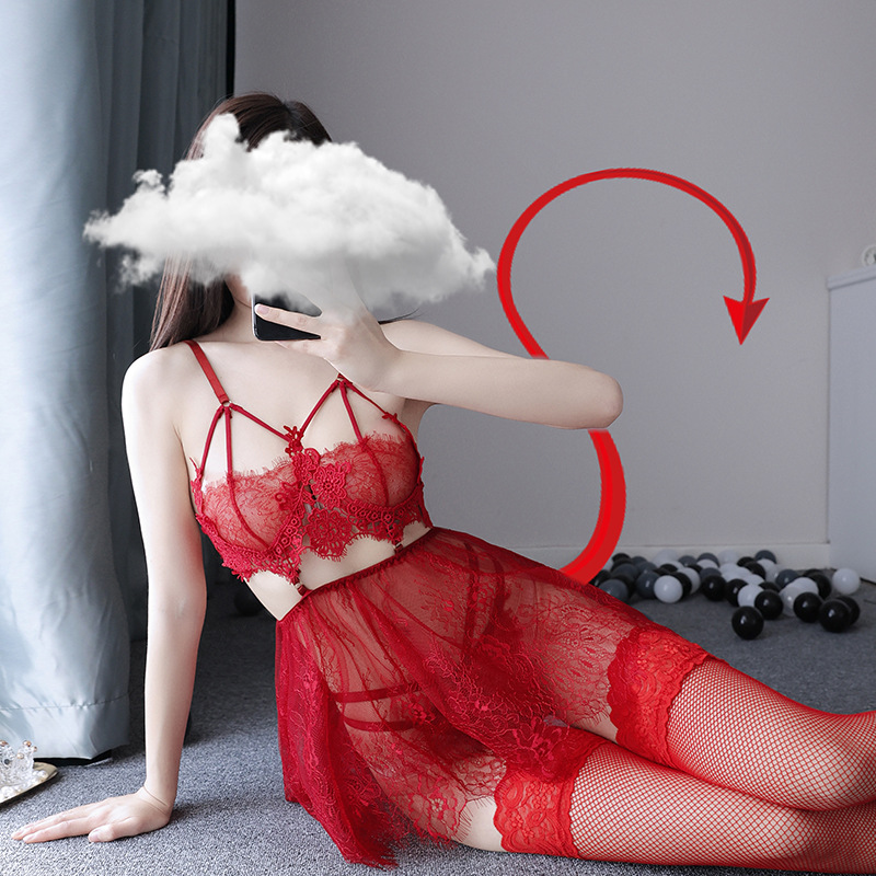 Sexy  Lingerie Lace Nightdress Uniform Hot Clothes Transparent Trim Passion Set