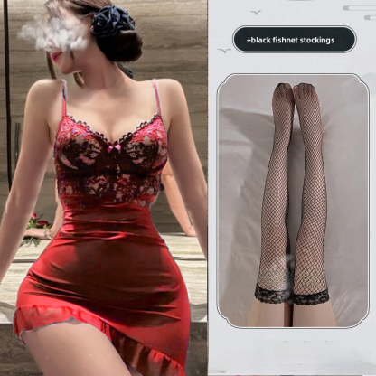 Lace Dress Underwire Irregular Mesh Slim Fit Bodycon Nightdress