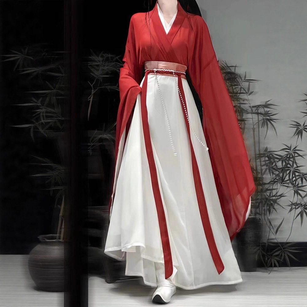 Northern and Southern Dynasties Hanfu Women's Wei Jin Style Large Sleeve Eight-Slit Skirt Set