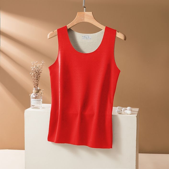 Red Thermal Vest with Wool and Silk, Seamless for Men and Women