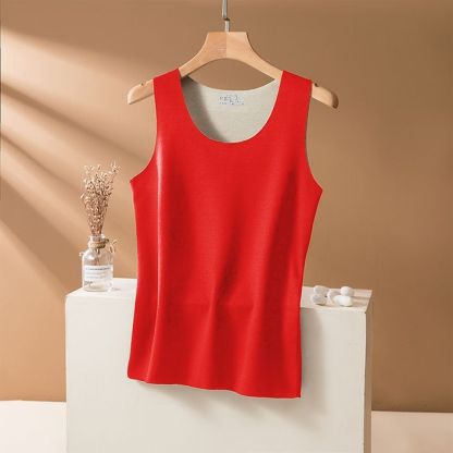 Red Thermal Vest with Wool and Silk, Seamless for Men and Women