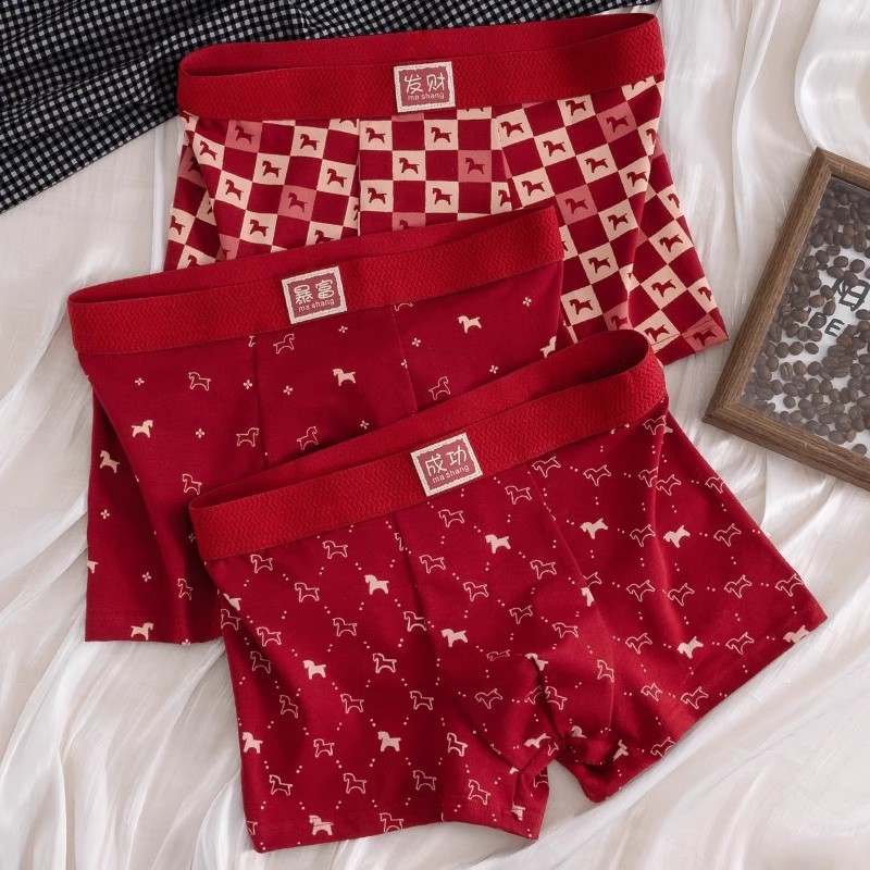 Year of the Horse Red Men's Underwear Men's Zodiac Year Boxer Briefs