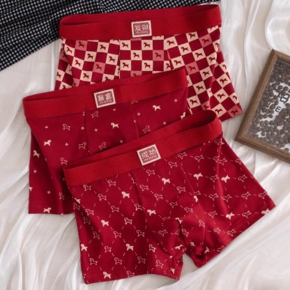 Year of the Horse Red Men's Underwear Men's Zodiac Year Boxer Briefs