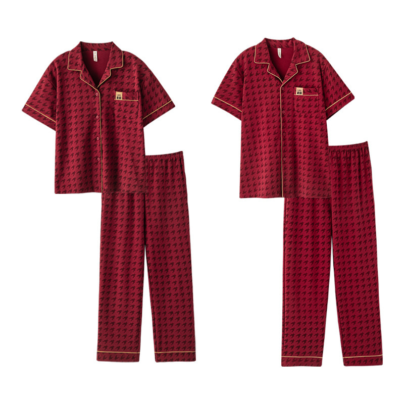 Wedding Pajamas Cotton Short Sleeve Long Pants Red Zodiac Year