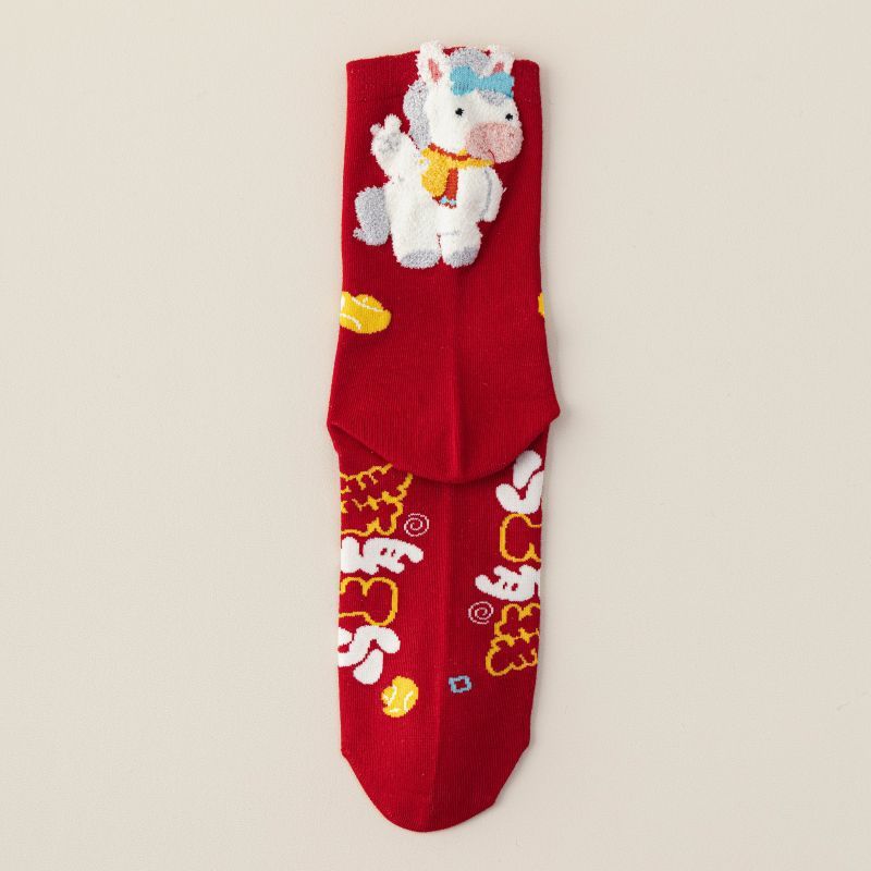 【Buy one, get three】Red Socks for Women in the Year of the Horse  Autumn Winter Mid-Calf Socks 