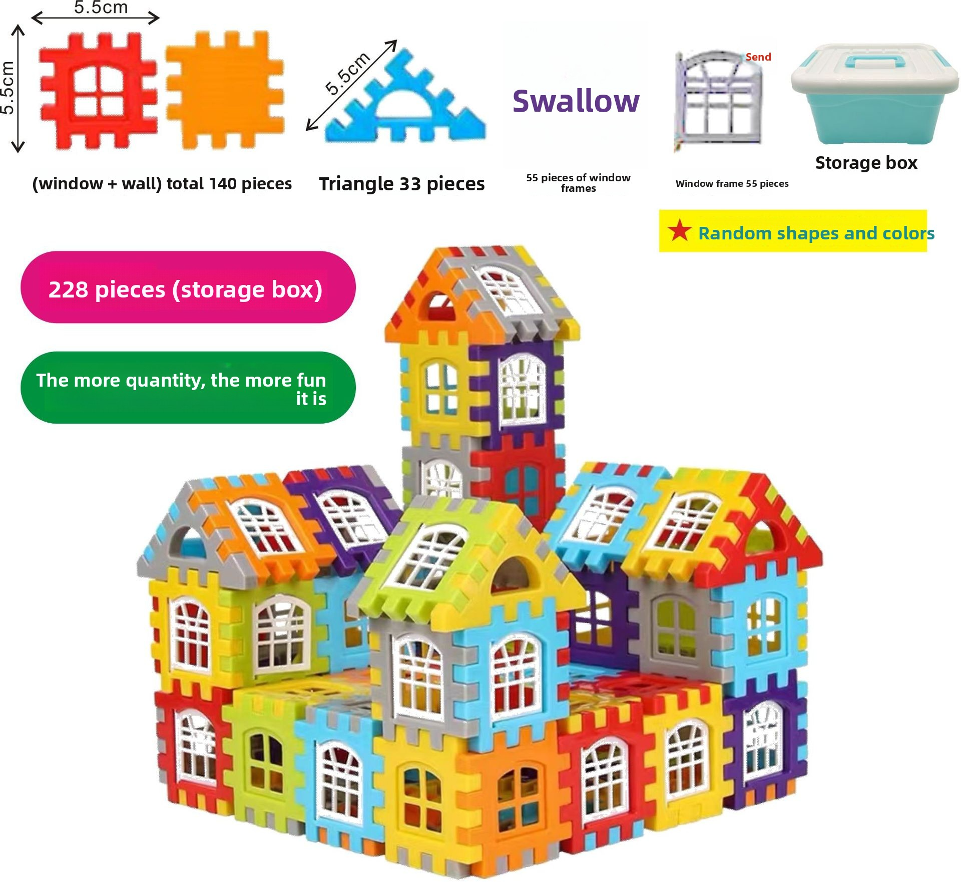 Building blocks for kids: large particle square拼装 toys for building houses, with wall and window models, puzzle toys, suitable as gifts for boys and girls, beneficial for intellectual development