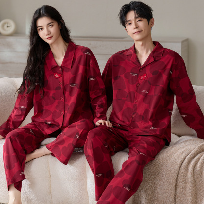 Pure Cotton Long Sleeve Cardigan Red Comfortable Wedding Pajamas for Women Home Wear