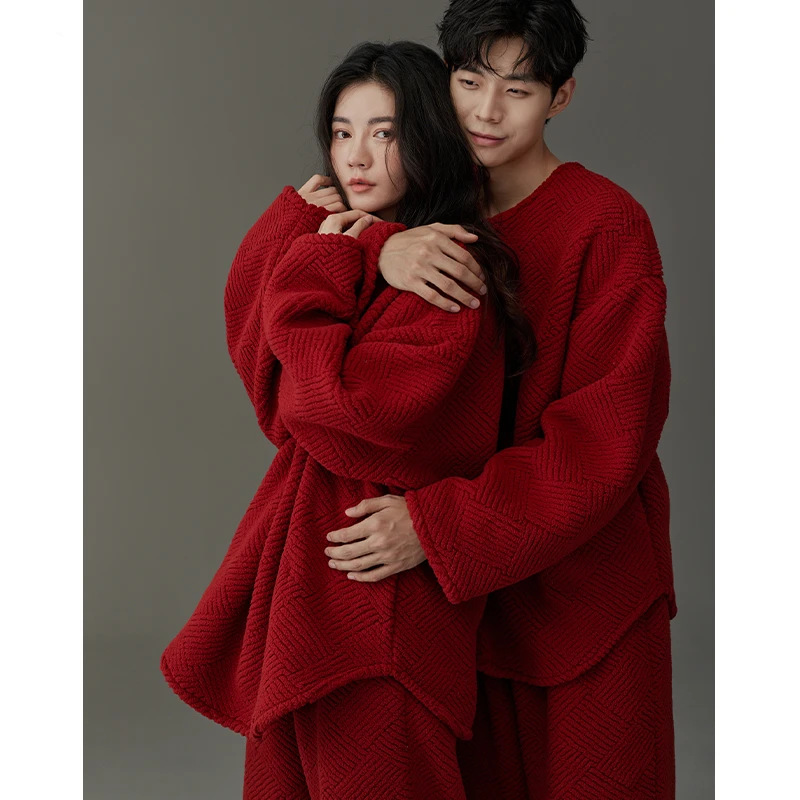 Red Couple Pajamas Coral Velvet Zodiac Year Wedding Celebration