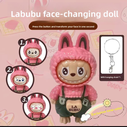 Labubu Changeable Face Plush Toy Keychain Gift Decor Child Stress Relief Toy