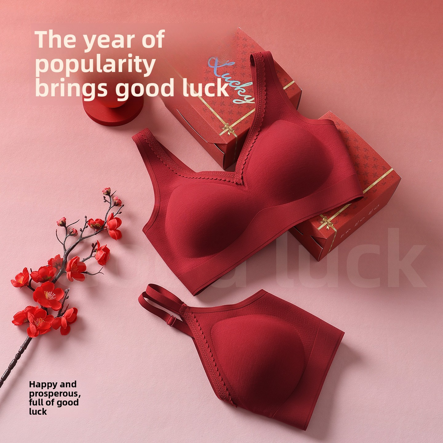 2026 New Red Underwear for Women in Their Zodiac Year, Seamless Push-Up Bra for Small Busts