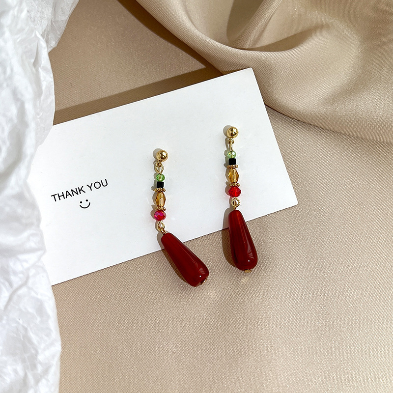 New Chinese Style Red Ear Clips for Women, Ancient Chinese Style Earrings, Non-Pierced Earrings, Accessories to Match with Mamian Skirt