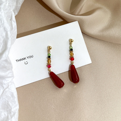 New Chinese Style Red Ear Clips for Women, Ancient Chinese Style Earrings, Non-Pierced Earrings, Accessories to Match with Mamian Skirt