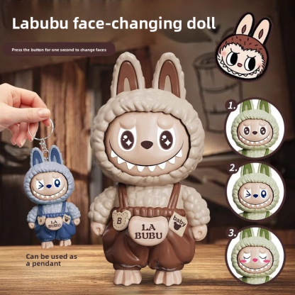 Labubu Changeable Face Plush Toy Keychain Gift Decor Child Stress Relief Toy