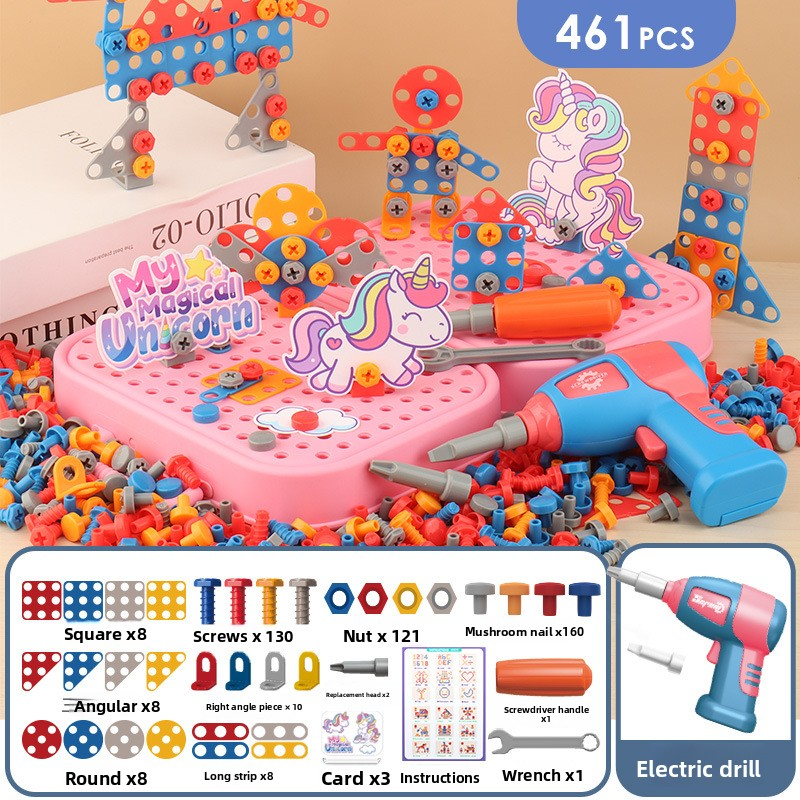 Simulation screwdriver toolbox assembly and construction children's toy electric drill DIY repair screws educational