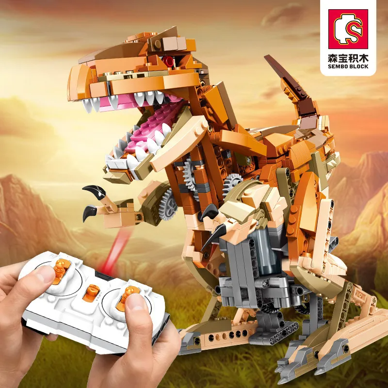 Senbao 205035 Jurassic Dinosaur World Electric Remote Control Programming T-Rex Assembly Model, a Children's Toy for Boys