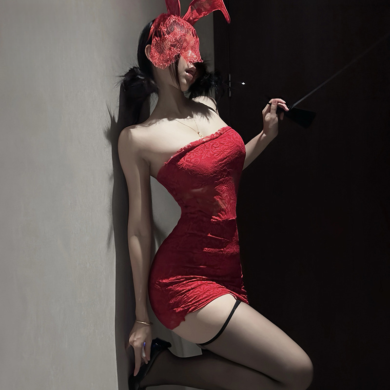  Sexy Lingerie Red Sexy Nightdress Lace Temptation Bunny Girl