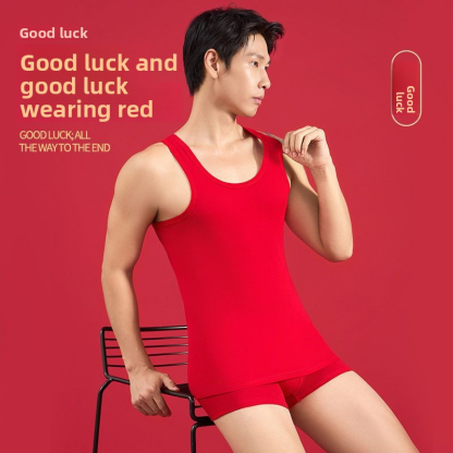 Pure Cotton Men's Red Vest for Wedding Celebration in the Year of Birth