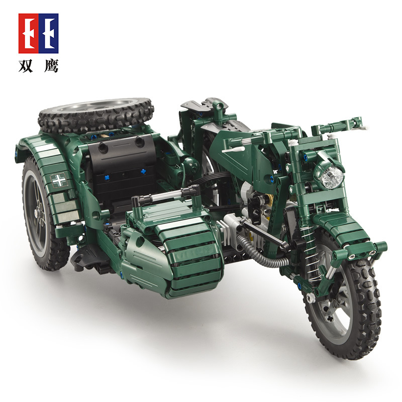 Double Eagle Electric Assembled Remote Control Motorcycle Building Blocks - World War II Military Model, Technological Mechanical Set, Intellectual Toy for Boys