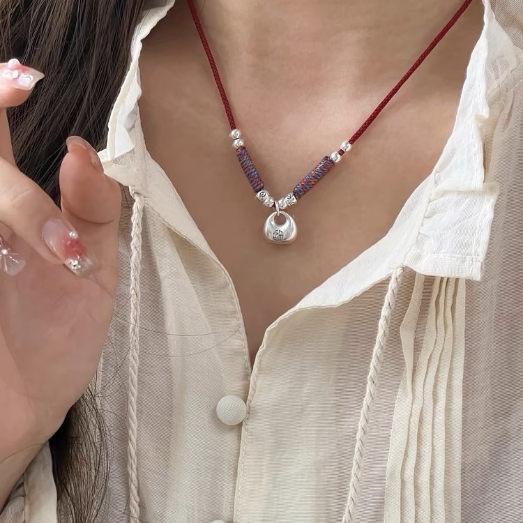 Solid Peaceful Little Fat Lucky Bag Red String Necklace