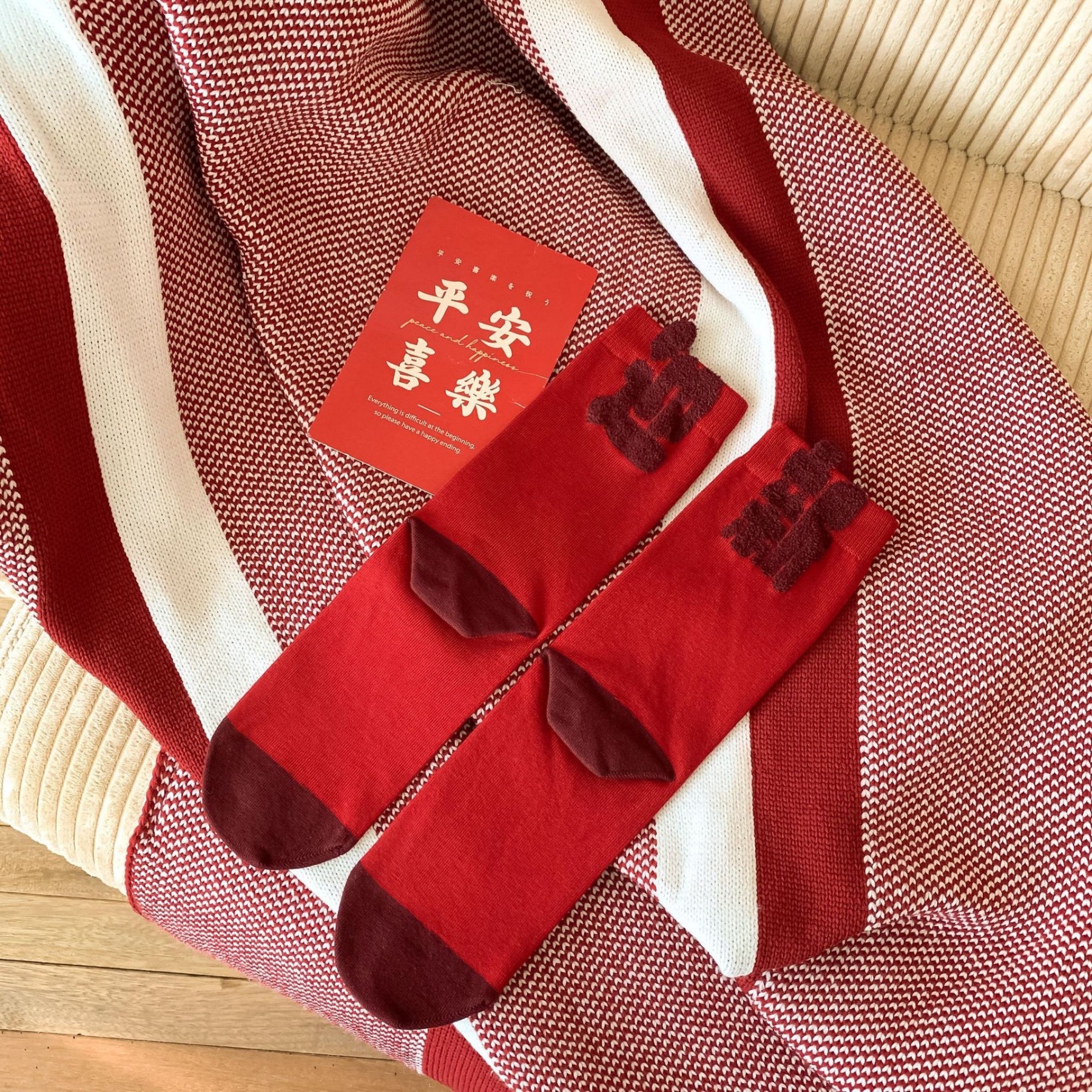 New Year Prosperity Good Luck Red Socks~2025 Zodiac Year Wealth Cotton Socks Autumn Winter Women Personality AB 3D Letters