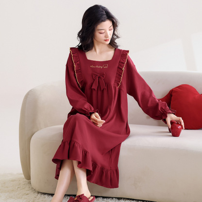 Red Nightdress for Women Long Sleeve Pure Cotton Zodiac Year