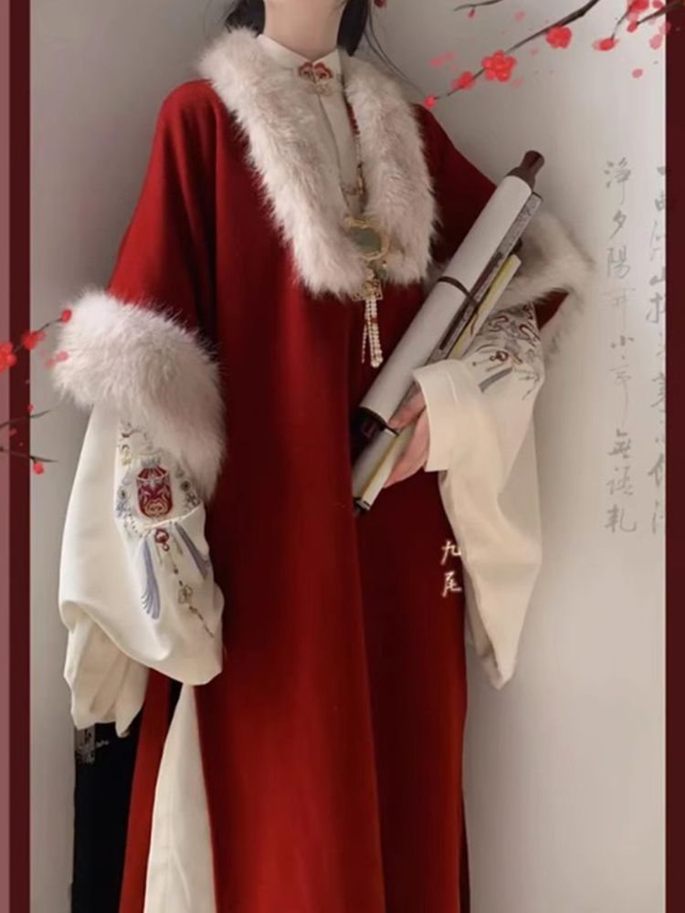 New Year Red Hanfu Celebration Outfit Double-Breasted Long Shirt with Horse Face Skirt