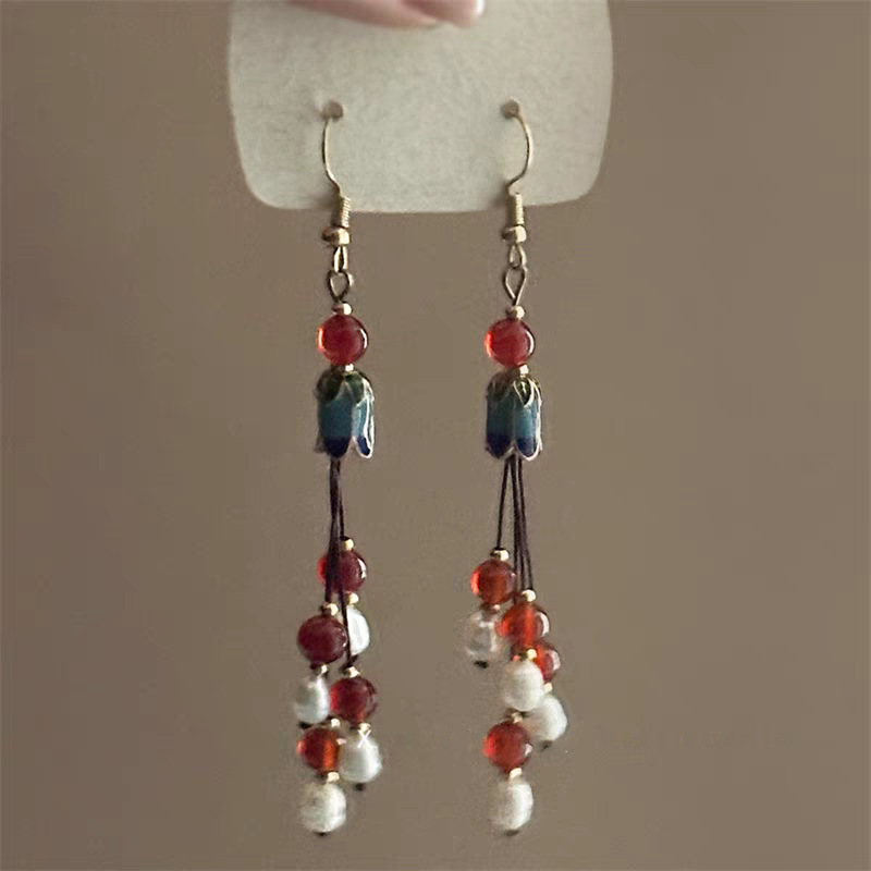Tassel Ear Hook Earrings New Chinese Style Light Luxury High-end Feel