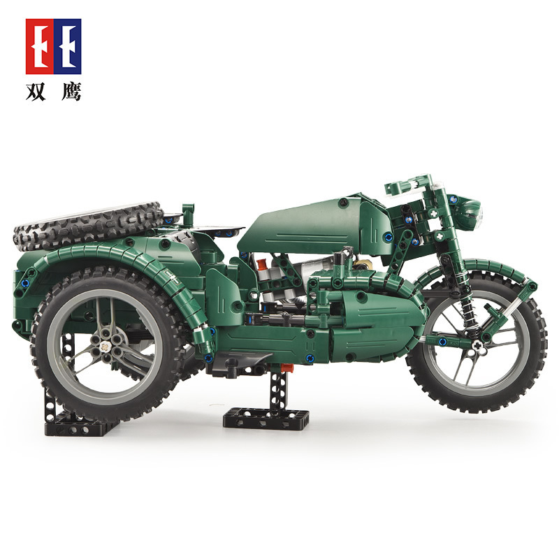 Double Eagle Electric Assembled Remote Control Motorcycle Building Blocks - World War II Military Model, Technological Mechanical Set, Intellectual Toy for Boys