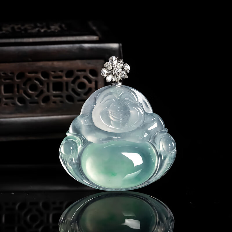 Natural Jadeite Glass-Type Yang Green Maitreya Buddha Pendant
