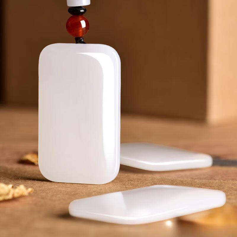 Xinjiang Suet White Jade Wushi Pendant Necklace, Hetian Jade Peace Jade Pendant