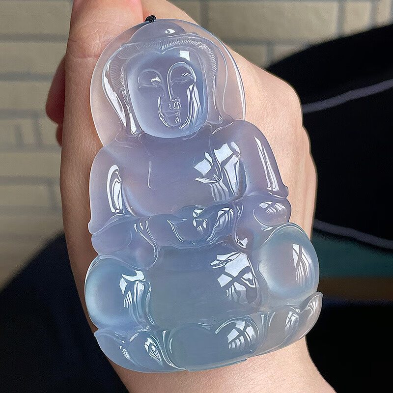 Old pit natural jadeite jade carved ice-type violet Guanyin jade pendant