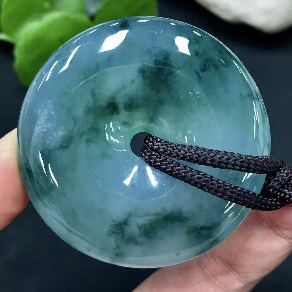 Jadeite Ice Species with Flower Drifting Peace Buckle Pendant