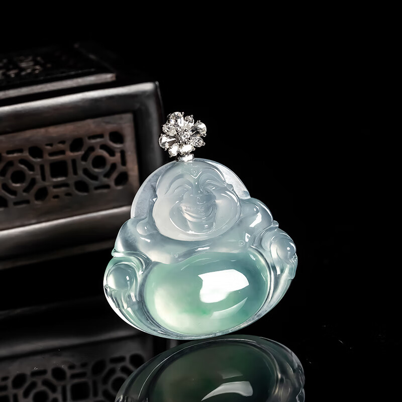 Natural Jadeite Glass-Type Yang Green Maitreya Buddha Pendant