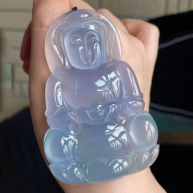 Old pit natural jadeite jade carved ice-type violet Guanyin jade pendant
