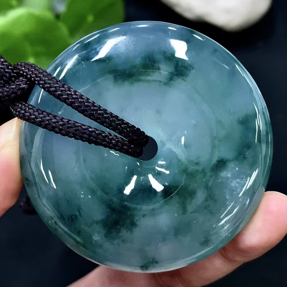 Jadeite Ice Species with Flower Drifting Peace Buckle Pendant