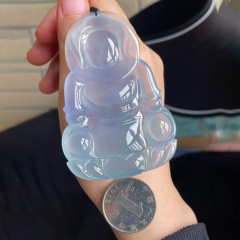 Old pit natural jadeite jade carved ice-type violet Guanyin jade pendant
