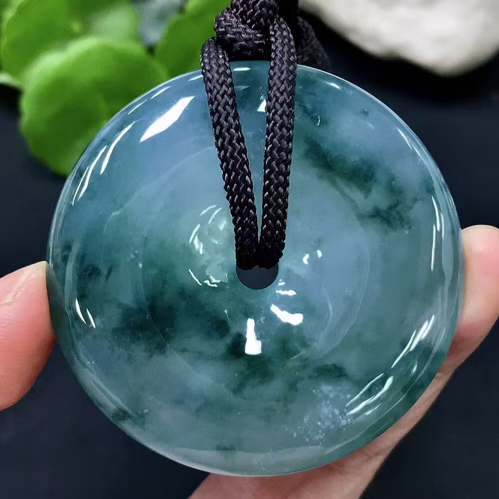 Jadeite Ice Species with Flower Drifting Peace Buckle Pendant