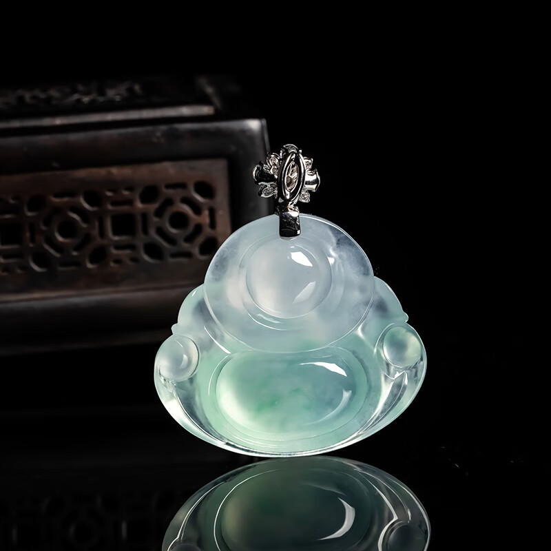 Natural Jadeite Glass-Type Yang Green Maitreya Buddha Pendant