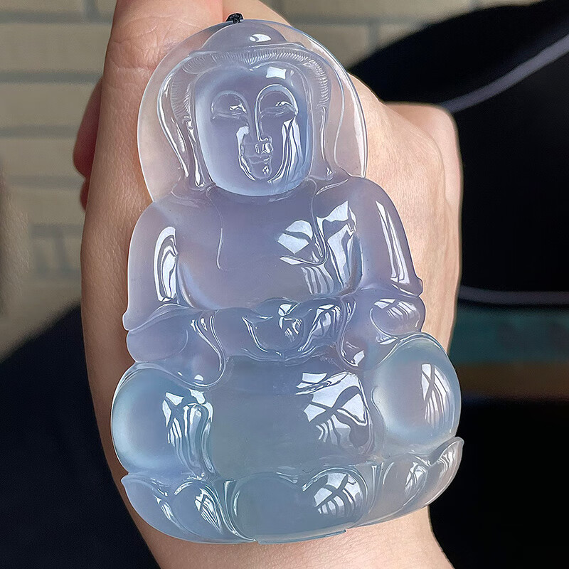 Old pit natural jadeite jade carved ice-type violet Guanyin jade pendant