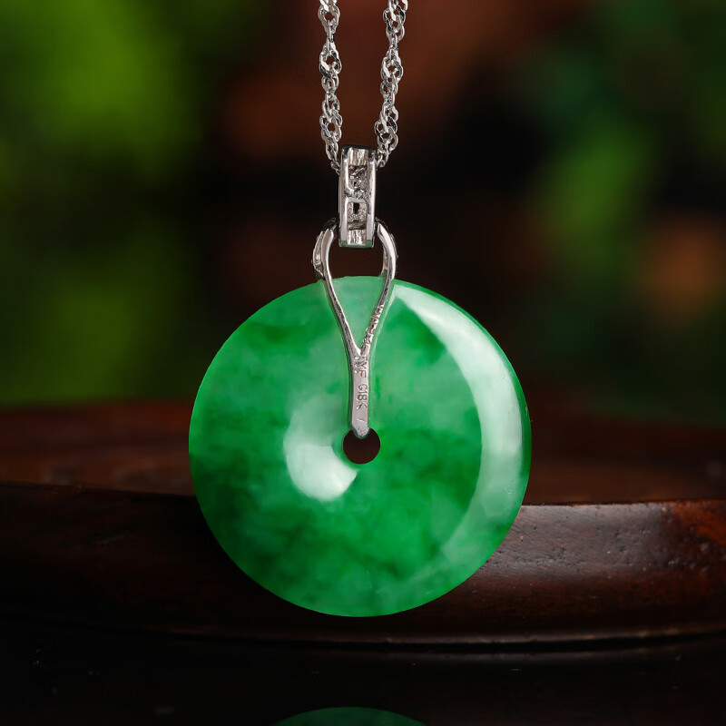 Full Green Ice Type Jadeite Safety Buckle Pendant Inlaid with 18K Gold Jade Pendant