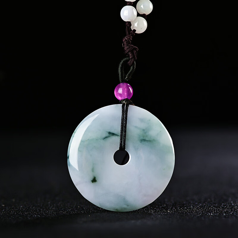 High-end jadeite "Flowers Blossom, Fortune Arrives, Peace" safety buckle large pendant