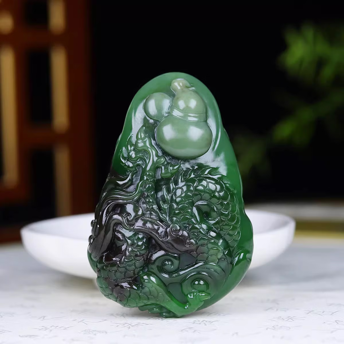Jinyao Hetian Jade Spinach Green Jasper Maitreya Buddha Pendant 92g