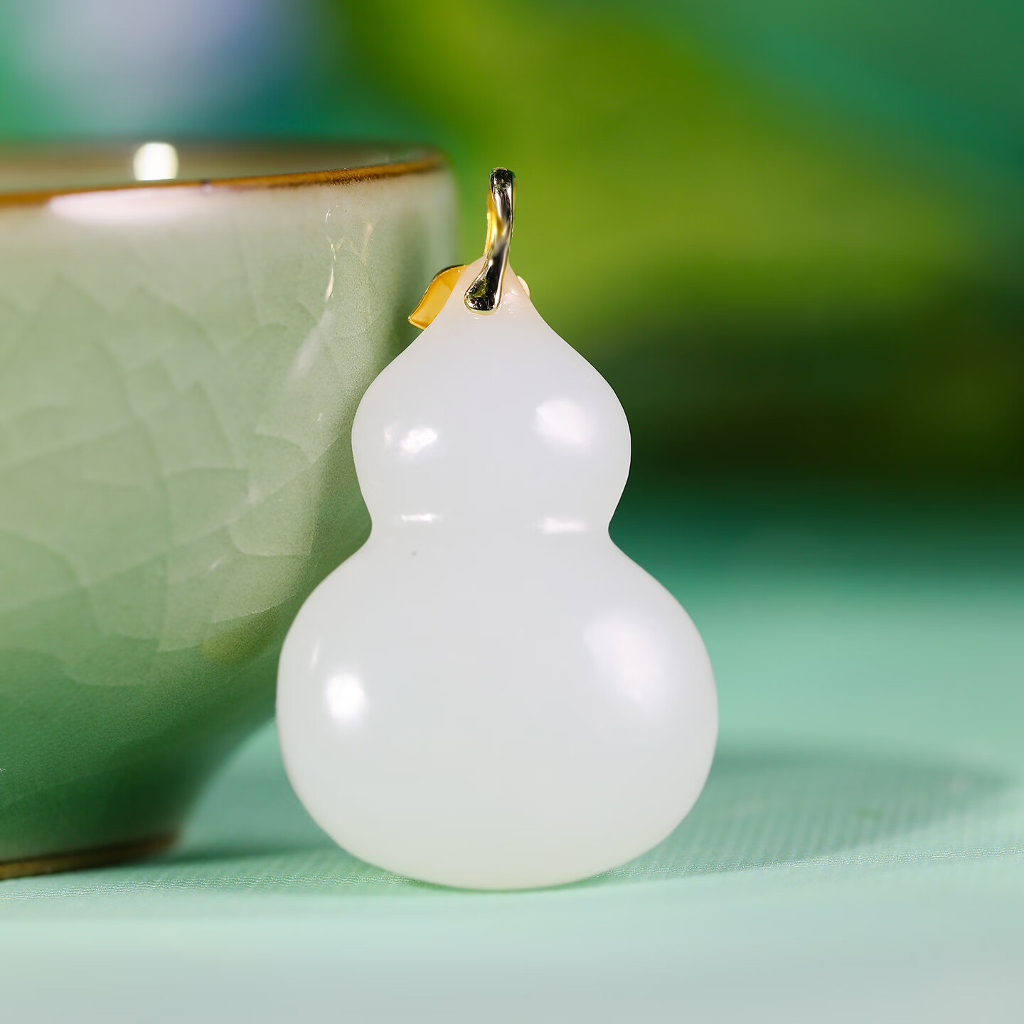 Hehe Jade Hetian Jade Suet White Jade 18k Gold Inlaid Jade Gourd Pendant Fortune and Prosperity Pendant Jade Necklace